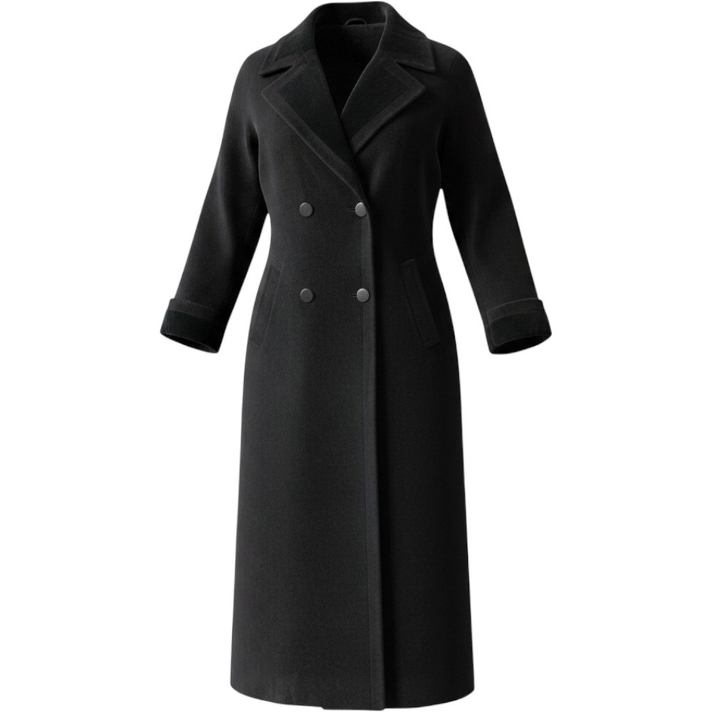 Jonathan Michael Black Wool Blend Maxi Coat Velvet Trim Double Breasted Size 12